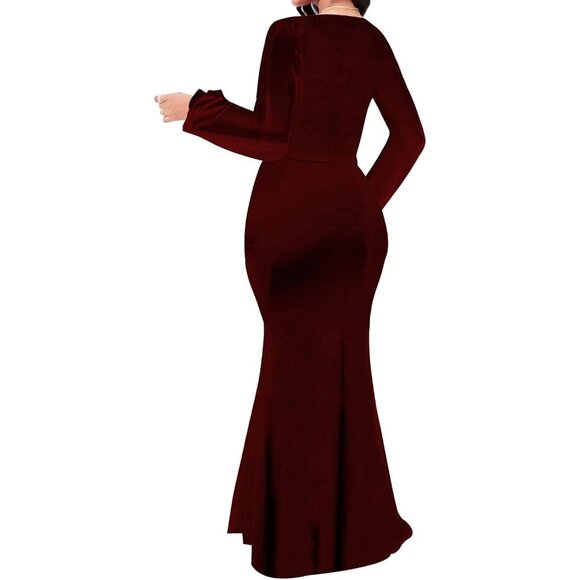 Women's C-burgundy Long Floor Length Mermaid Imported Pull On Maxi Dress - Picture 2 of 2